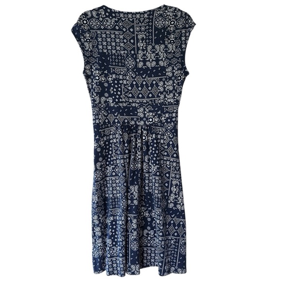 LANDS’ END | NWOT SLEEVELESS TWIST FRONT DRESS COTTON JERSEY NAVY & WHITE MEDIUM - Picture 6 of 9
